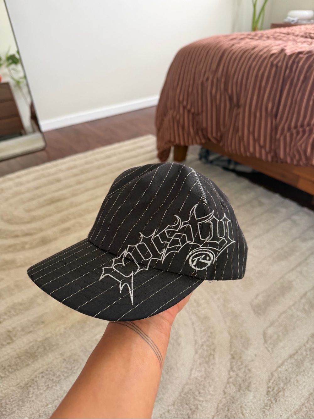 Rusty Black Pinstripe Logo Baseball Cap